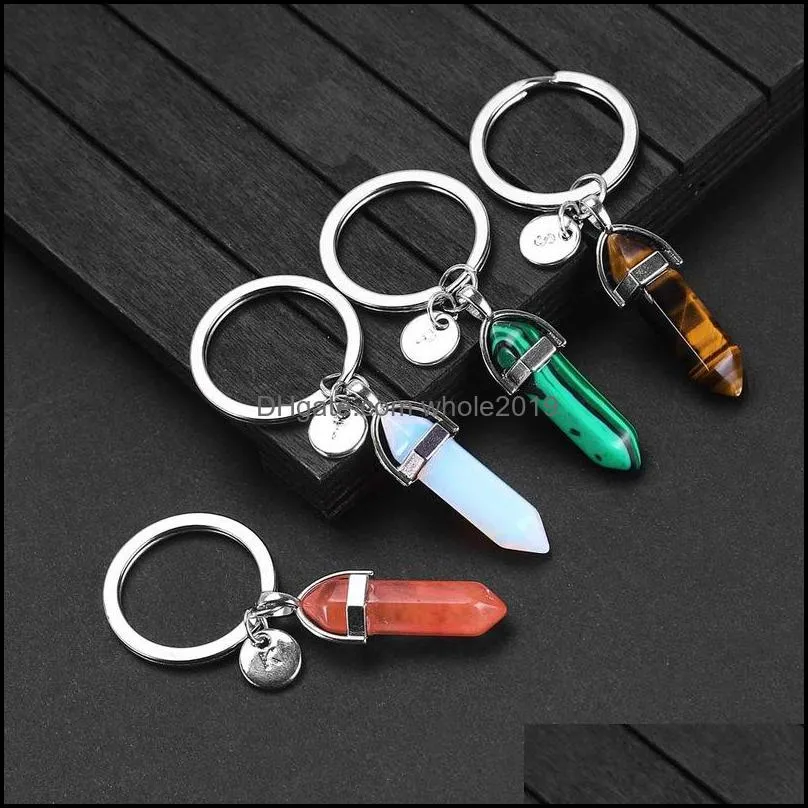 natural stone keychain 26 letters women cute opal quartz marble crystal key chains men good luck party jewelry friends gift