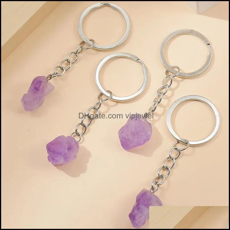 natural stone amethysts crystal quartz keychain crystals keychain bead pendant keyrings key ring bag accessories jewelry