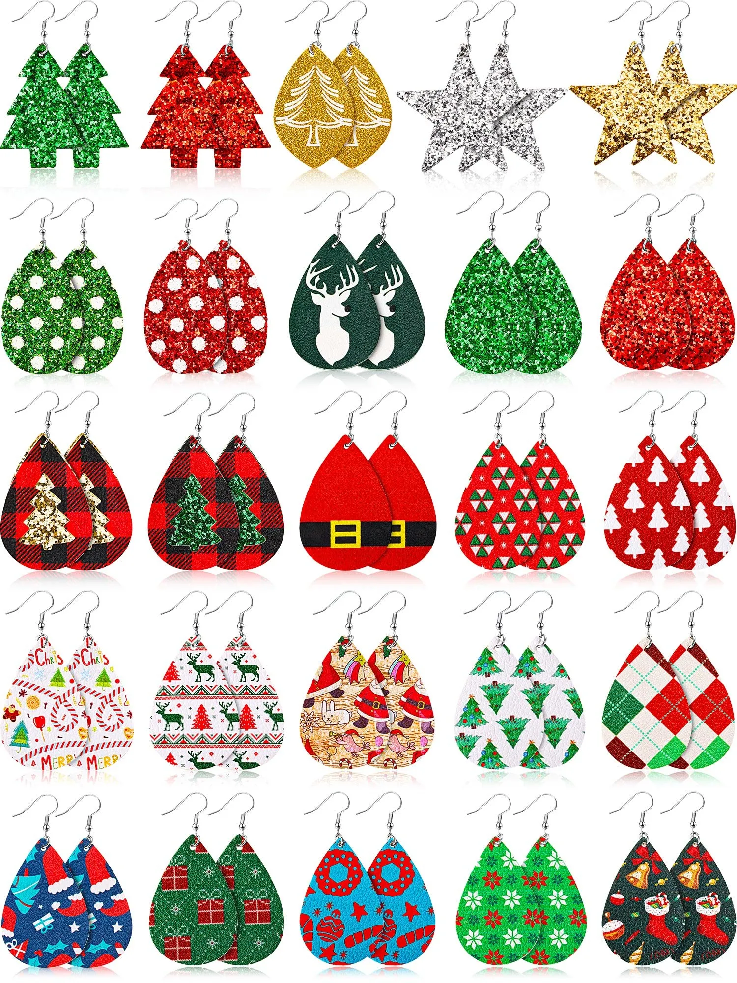 3ml 9 pair christmas faux leather earrings lightweight leaf dangle teardrop earrings for women girls gift