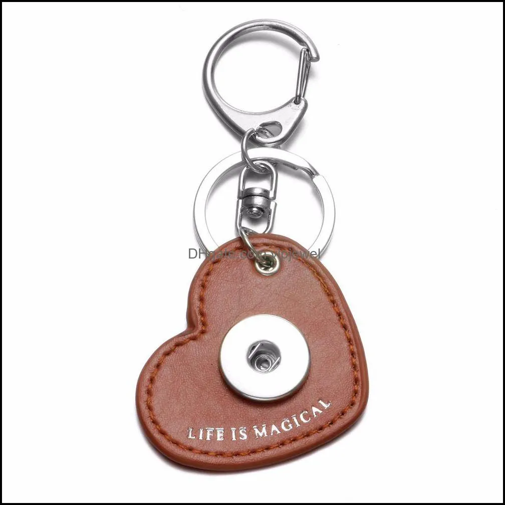 noosa heart colorful pu leather snap keychains simple fit diy 18mm snap buttons unisex car bag key rings wholesale for women men sh012