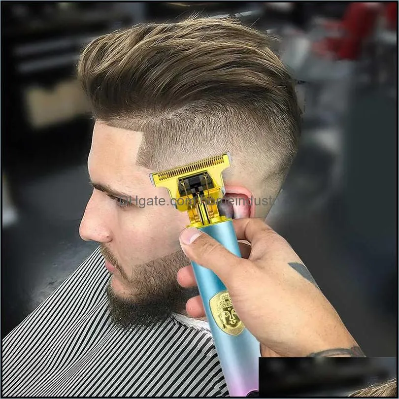 DHL Gradient T9 LCD Digital Display USB Rechargeable Clippers Hair Trimmer 6 colors professional hair clipper