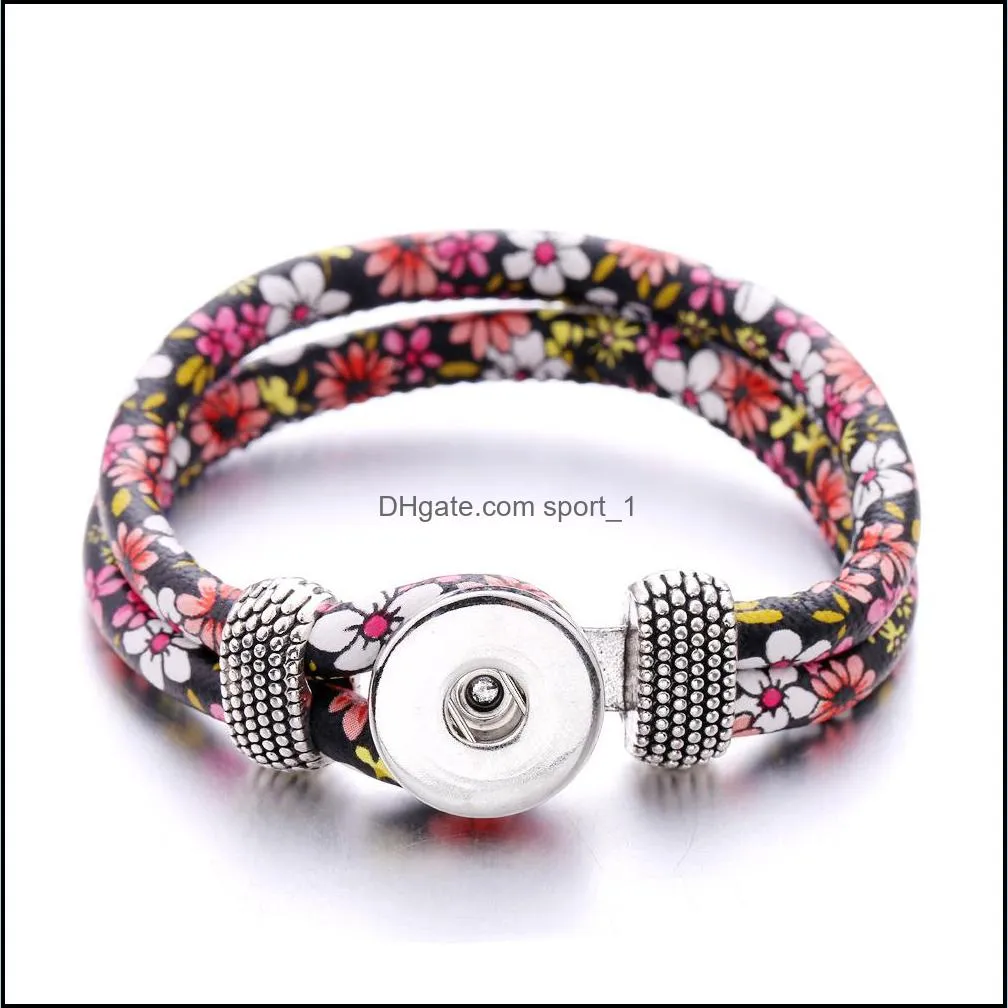 colorful flower ethnic style woven rope bracelet fit 18mm snap button charms bracelet jewelry for women men