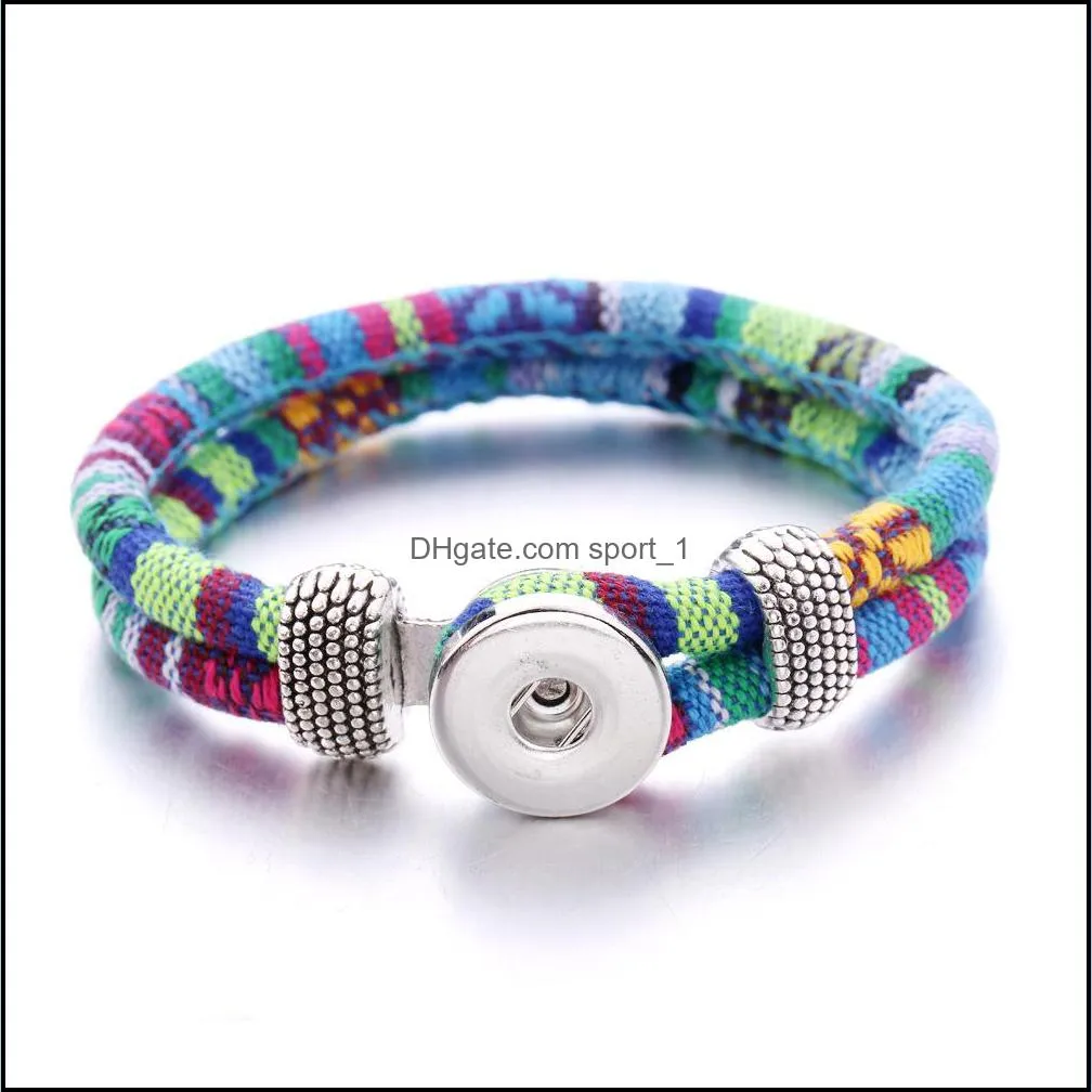 colorful ethnic style woven rope bracelet fit 18mm snap button charms bracelet jewelry for women men