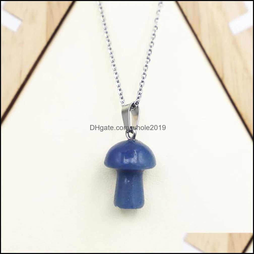 fashion natural stone mushroom necklace pendant cute mini statue reiki charms crafts jewelry whoelsale