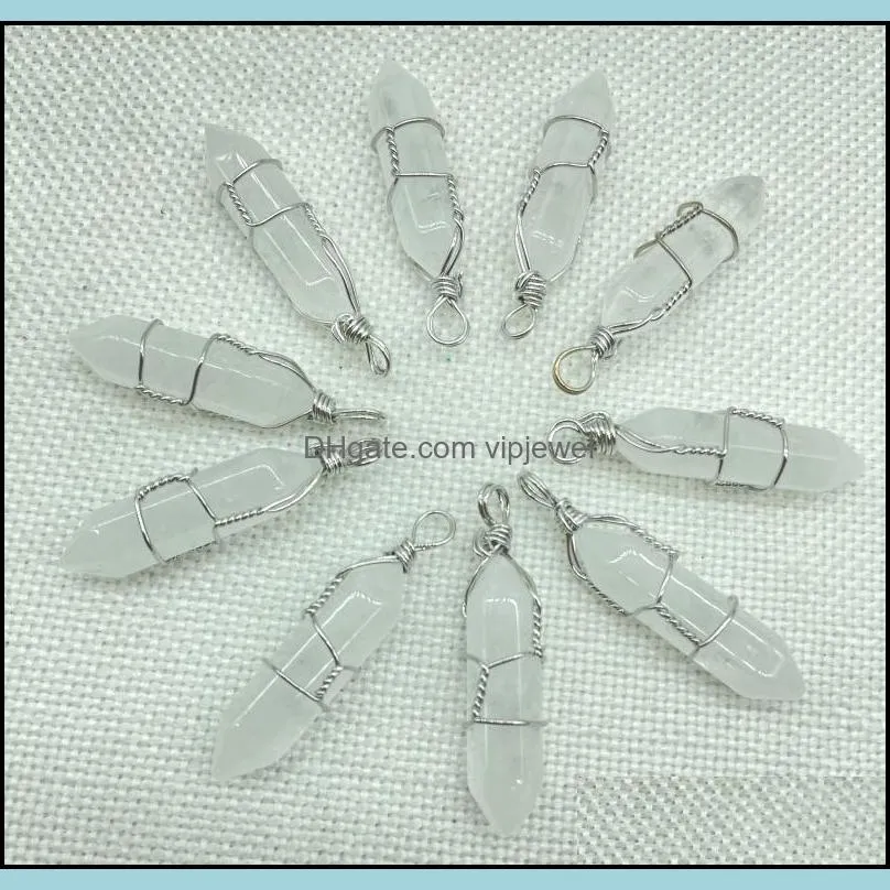 natural gem stone charms rose quartz crystal amethyst hexagonal prism pendulum reiki pendants for jewelry making wire wrap necklaces