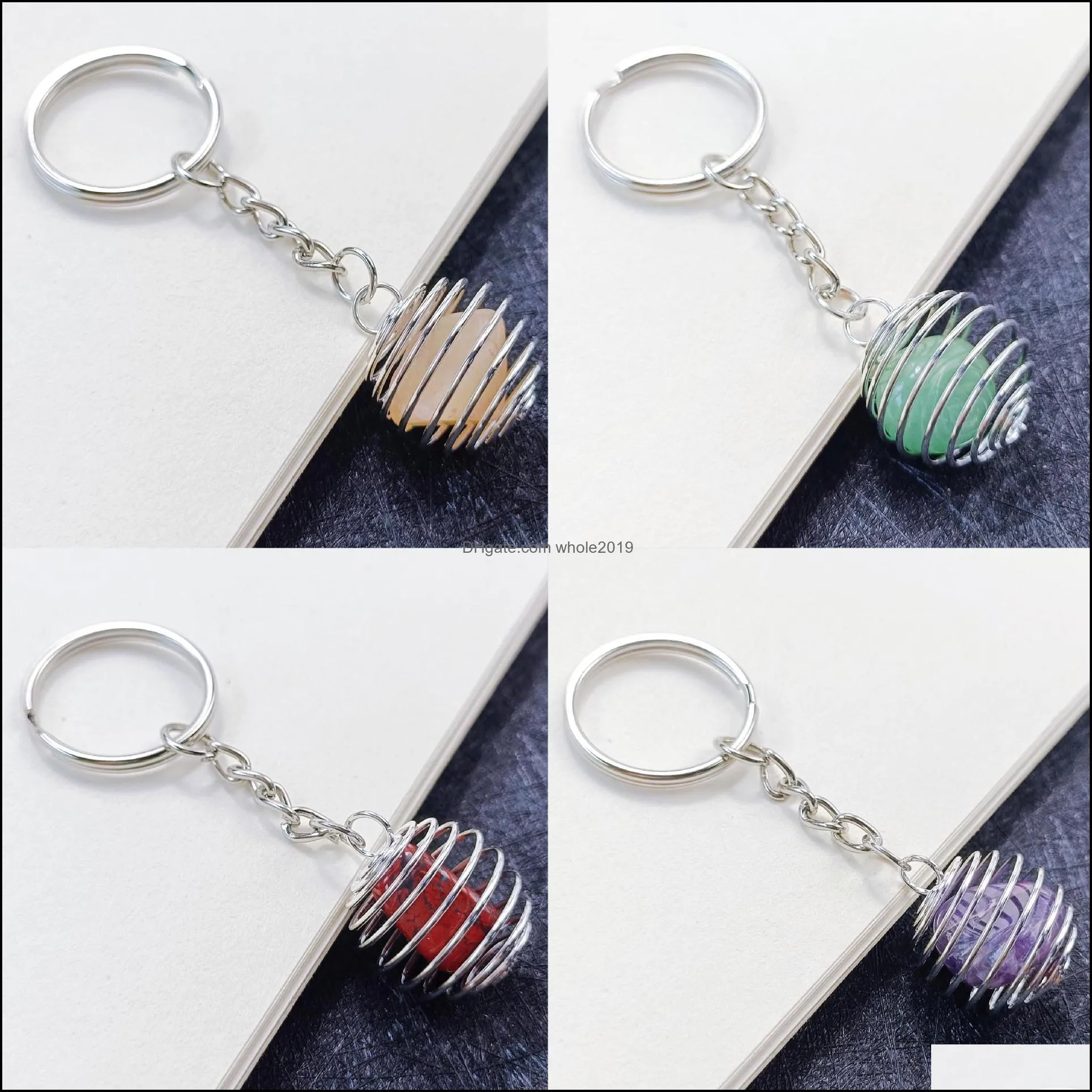 planet seven chakra keychain irregular natural stone amethysts crystal quartz key rings pendant keyrings bag accessories jewelry