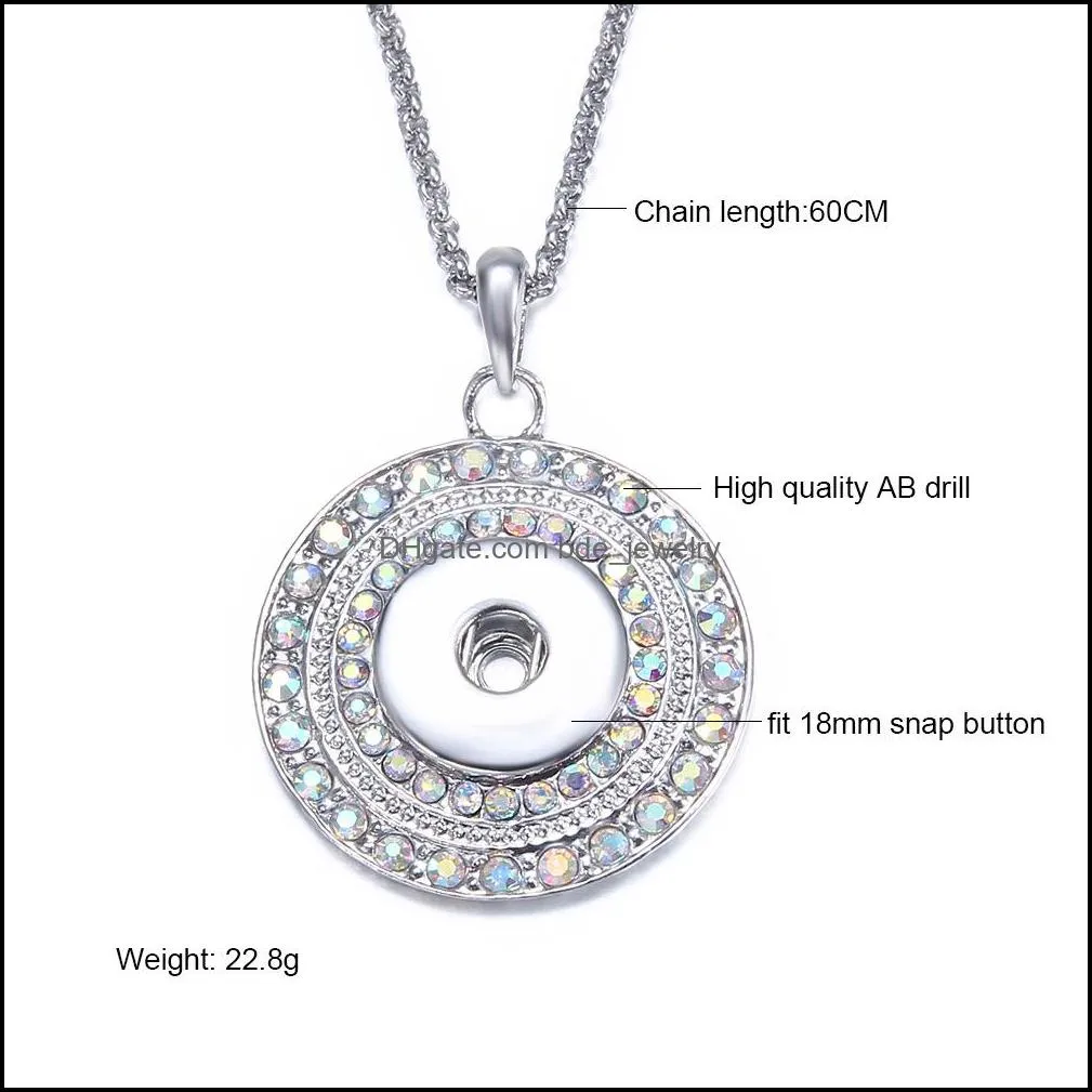 snap button jewelry rhinestone round shape pendant fit 18mm snaps buttons necklace for women men noosa