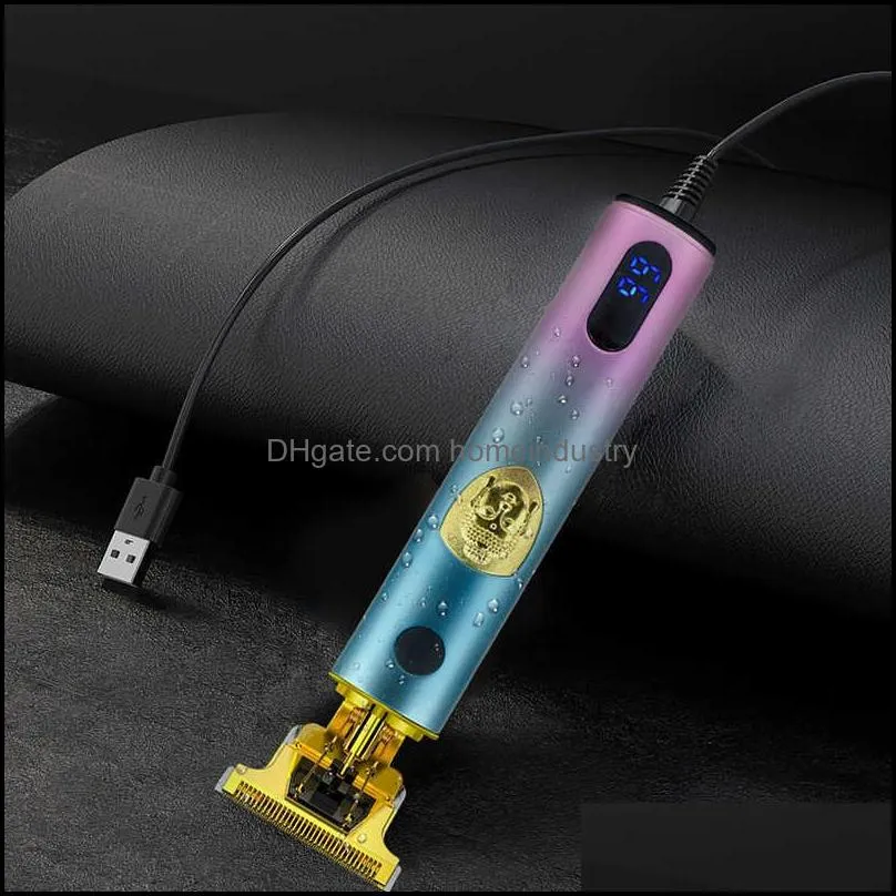 DHL Gradient T9 LCD Digital Display USB Rechargeable Clippers Hair Trimmer 6 colors professional hair clipper