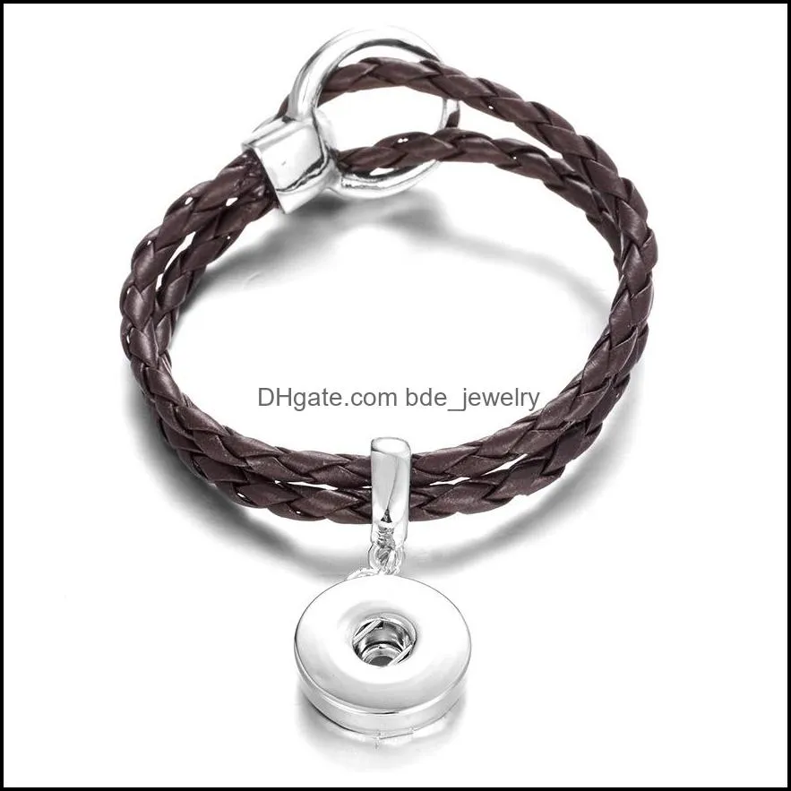 pu leather rope band bracelet fit 18mm snap button charms bracelet bangle jewelry for women men s135