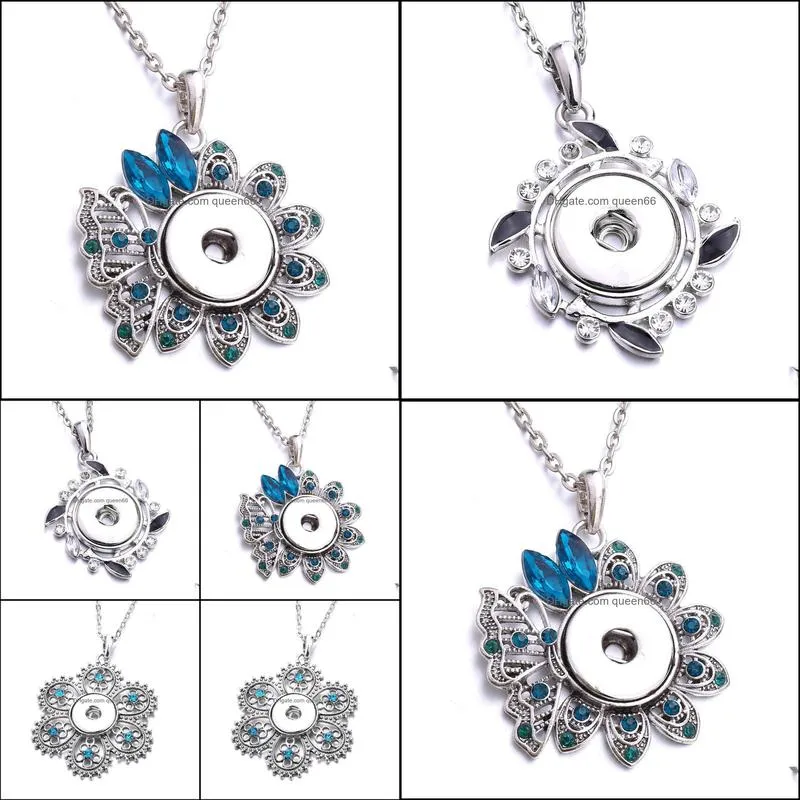 snap button jewelry blue white zircon flower pendant fit 18mm snaps buttons necklace for women noosa d082