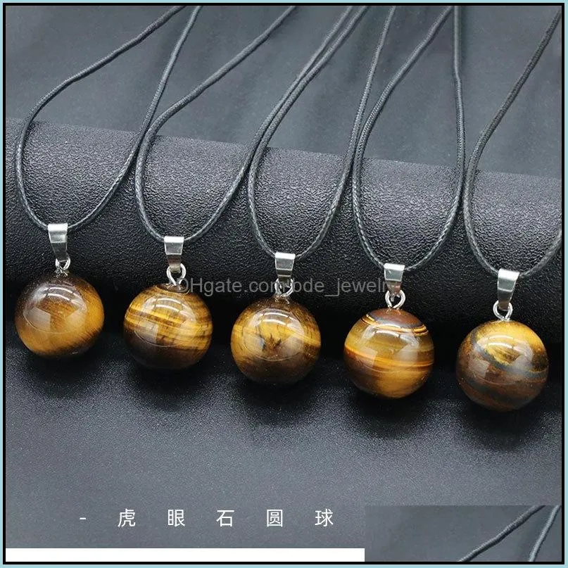 natural stone pendant 18mm tiger eye ball quartz pendants necklace jewelry for women men rope chain