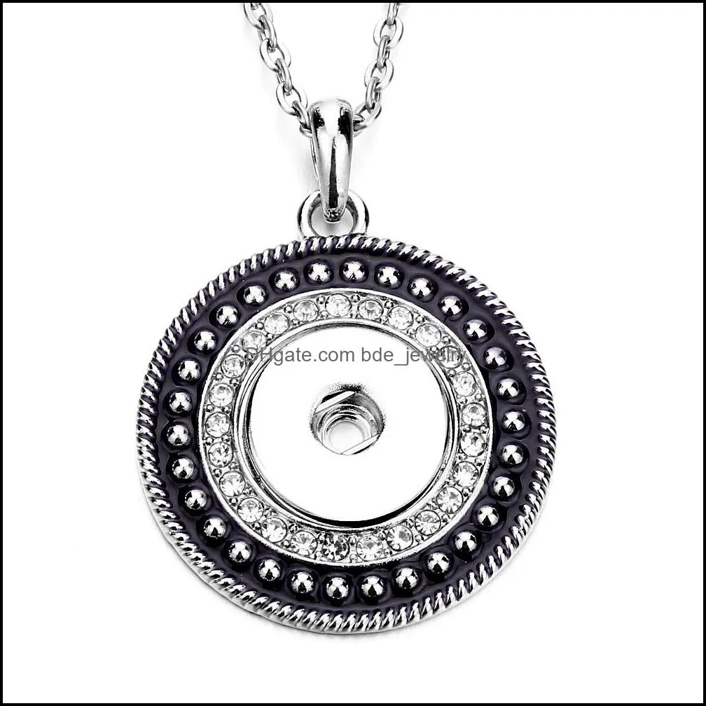 fahion painting snap button charms jewelry zircon round shape pendant fit 18mm snaps buttons necklace for women noosa