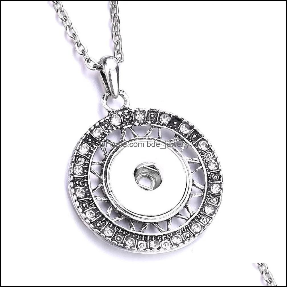 snap button charms jewelry zircon hollow round geometric pendant fit 18mm snaps buttons necklace for women noosa d099