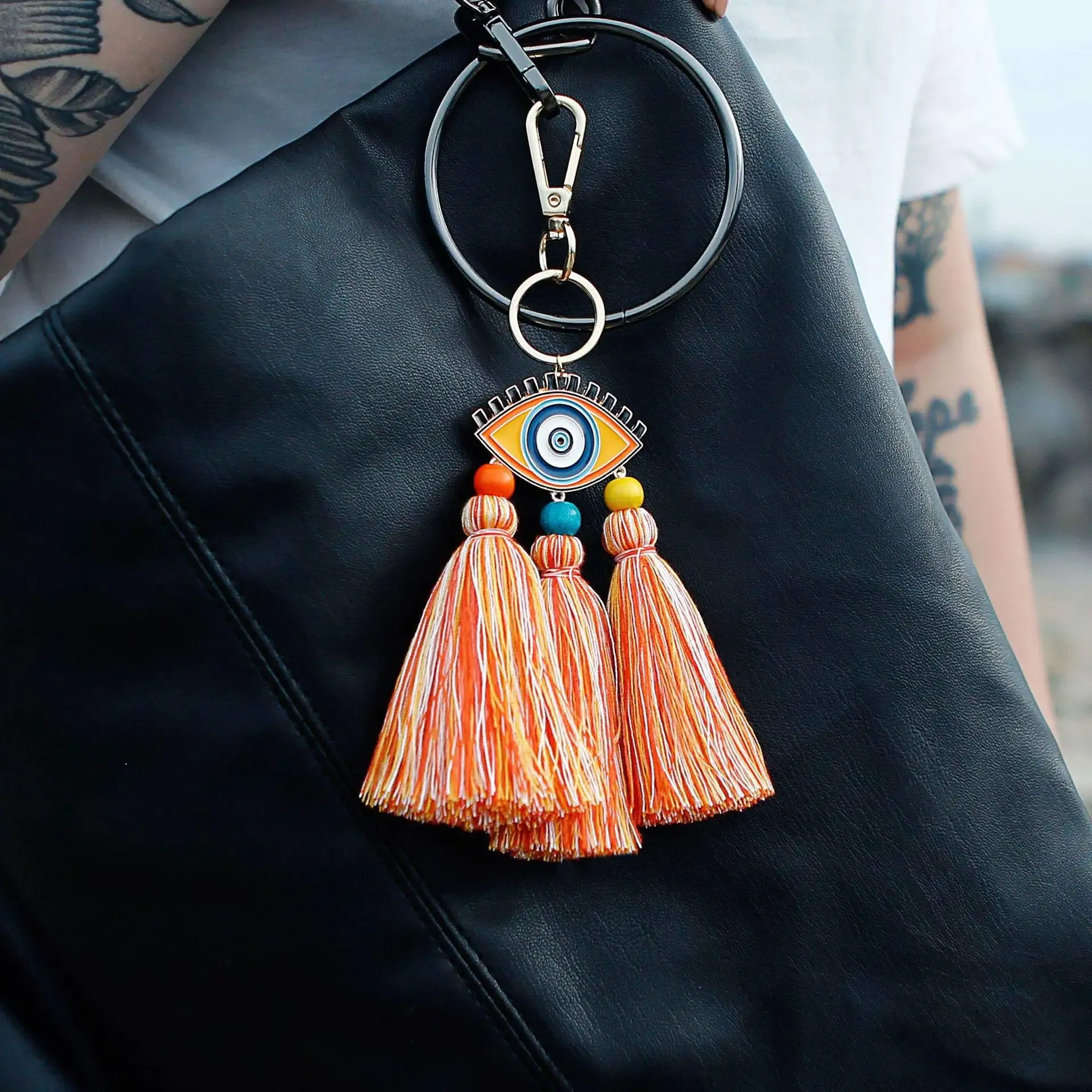 3ml evil eye tassel keychain boho purse charms for handbags women bag decor