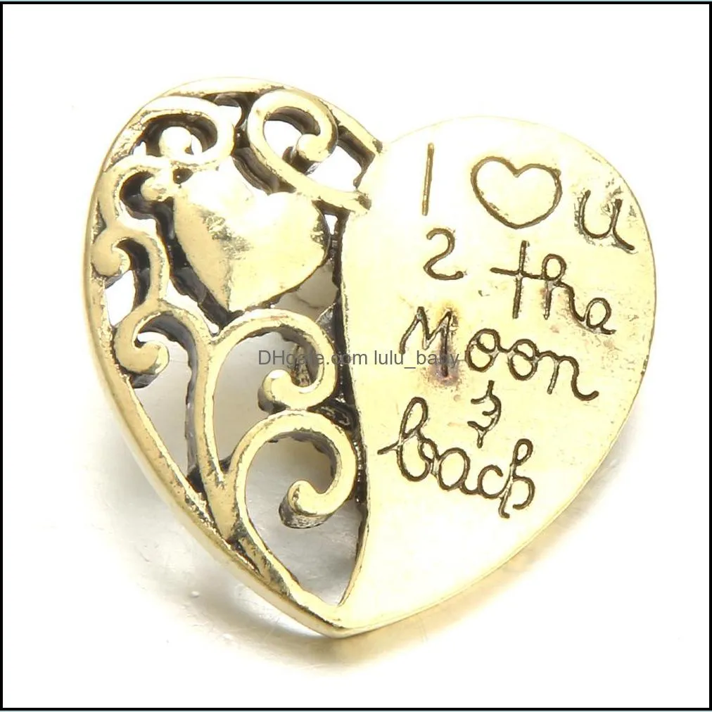 vintage alloy heart snap button jewelry components 18mm metal snaps buttons fit bracelet bangle noosa h21