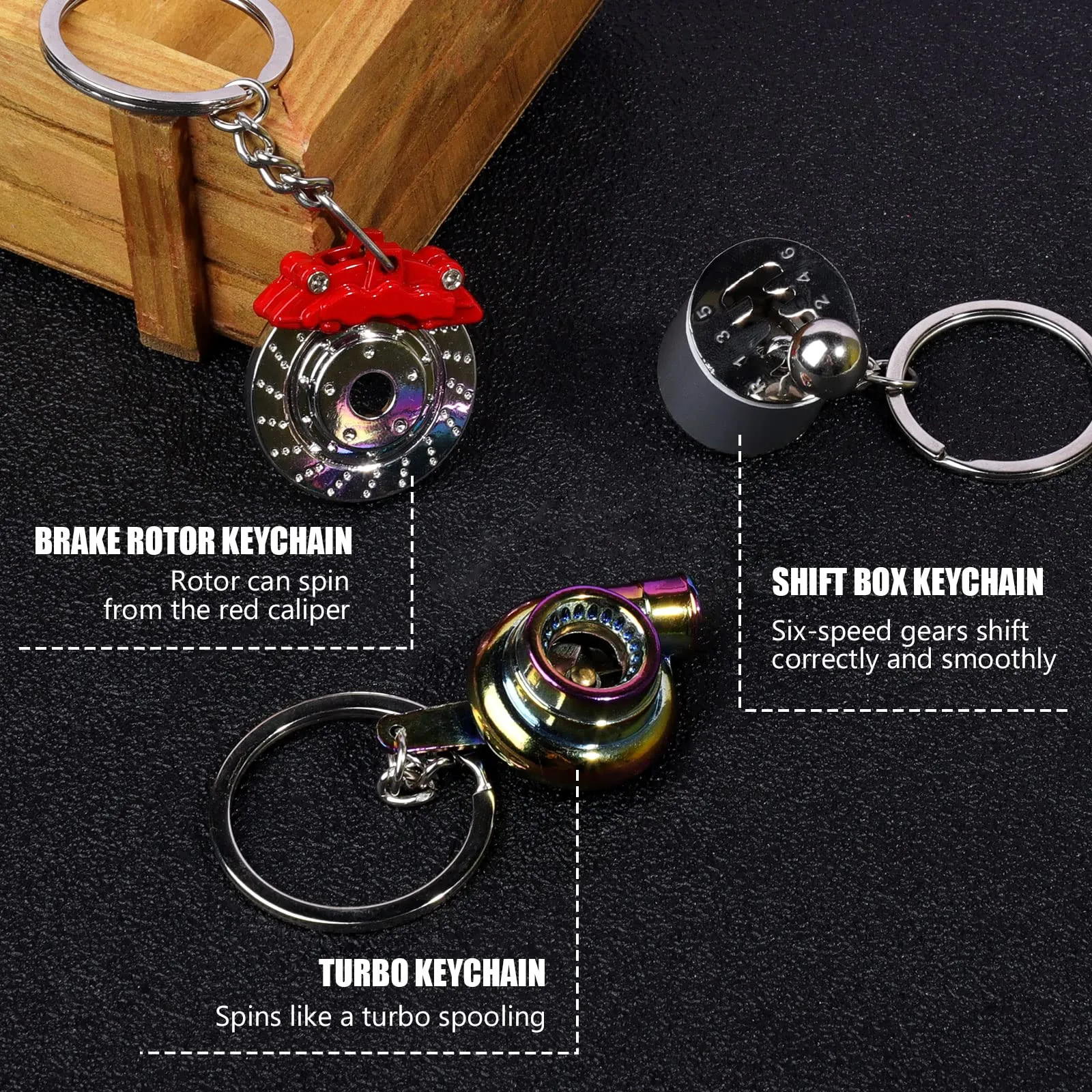 3ml auto parts metal key chain auto part model keychain set turbo keychain manual shift box keychain brake rotor keychain wheel tire rim keychain engine piston keychain wrench keychain