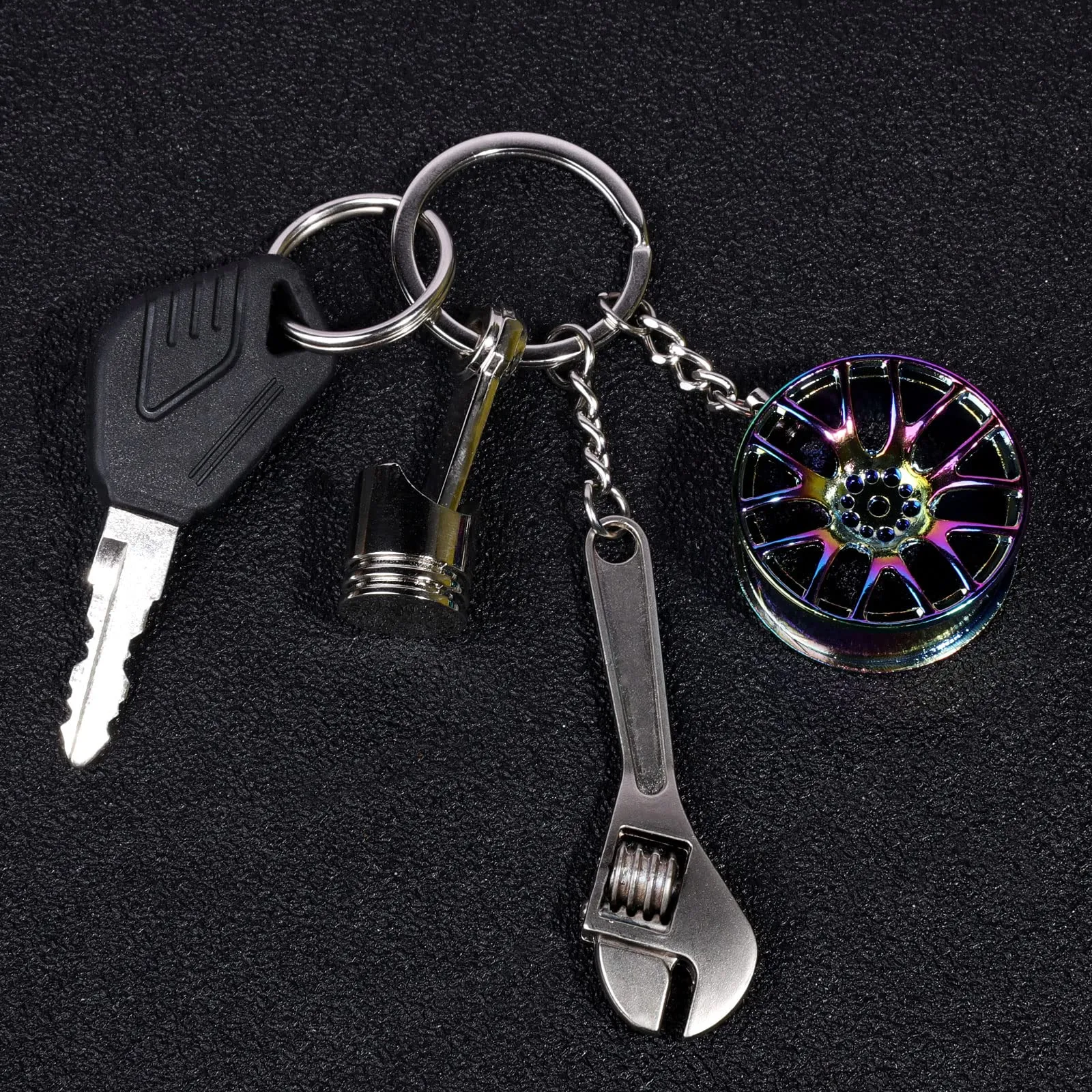 3ml auto parts metal key chain auto part model keychain set turbo keychain manual shift box keychain brake rotor keychain wheel tire rim keychain engine piston keychain wrench keychain