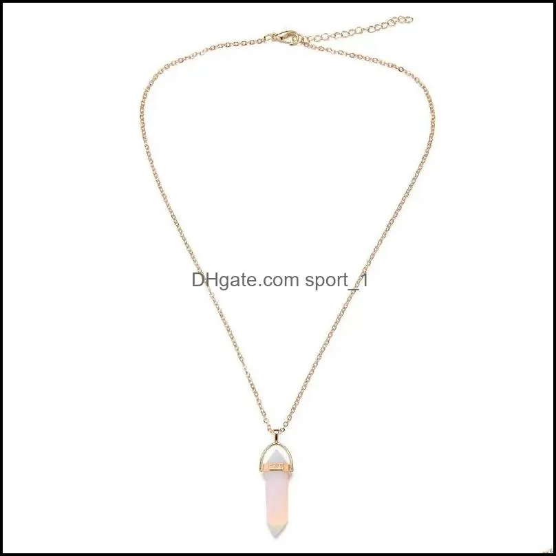 personality hexagonal column rose quartz necklace opal pendant fashion natural stone bullet pink crystal pendants necklaces ladies