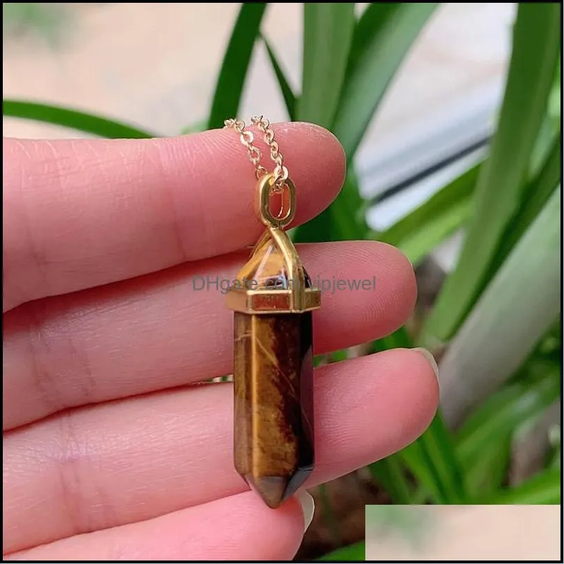 reiki healing crystal stone pendant chakra rose tiger eye gold choker necklaces wholesale energy pendants necklace jewelry