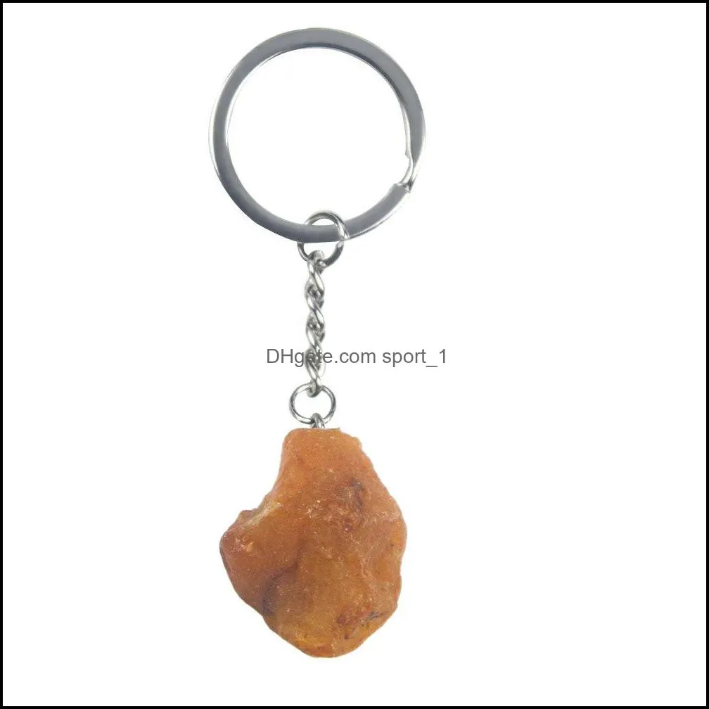 natural rough stone quartz keychain ring for women men handbag hangle car key holder raw mineral keyring jewelry