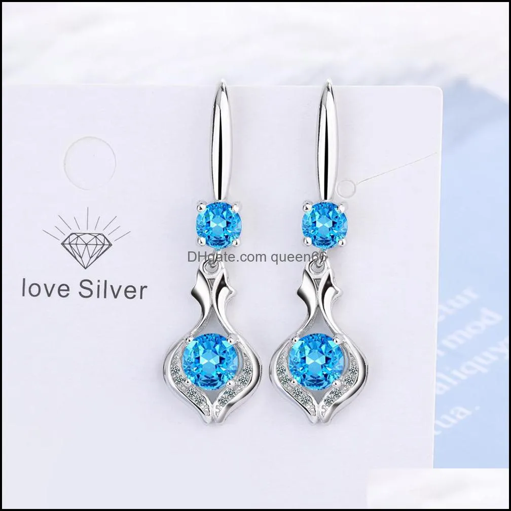 s925 stamp silver plated earrings cut fish charms zircon earring jewelry blue pink white shiny crystal hoops piercing earrings for women wedding party