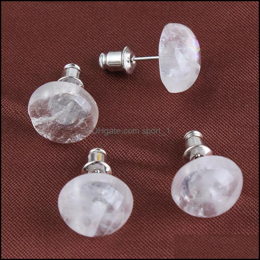 fashion 10mm 12mm round stud natural stone rose quartz tiger`s eye amethyst studs earrings for women jewelry