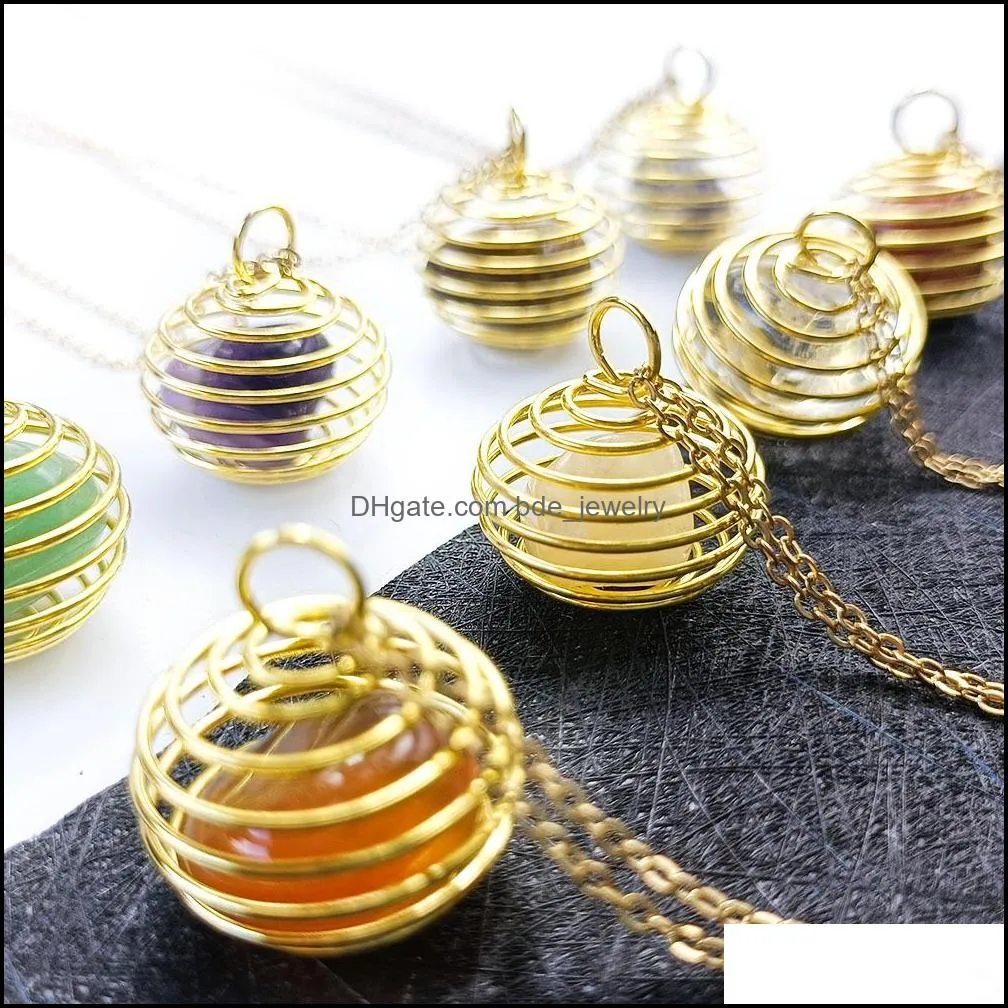 chakra irregular natural stone pendant gold wire hold amethysts crystal quartz pendants necklace jewelry for women men