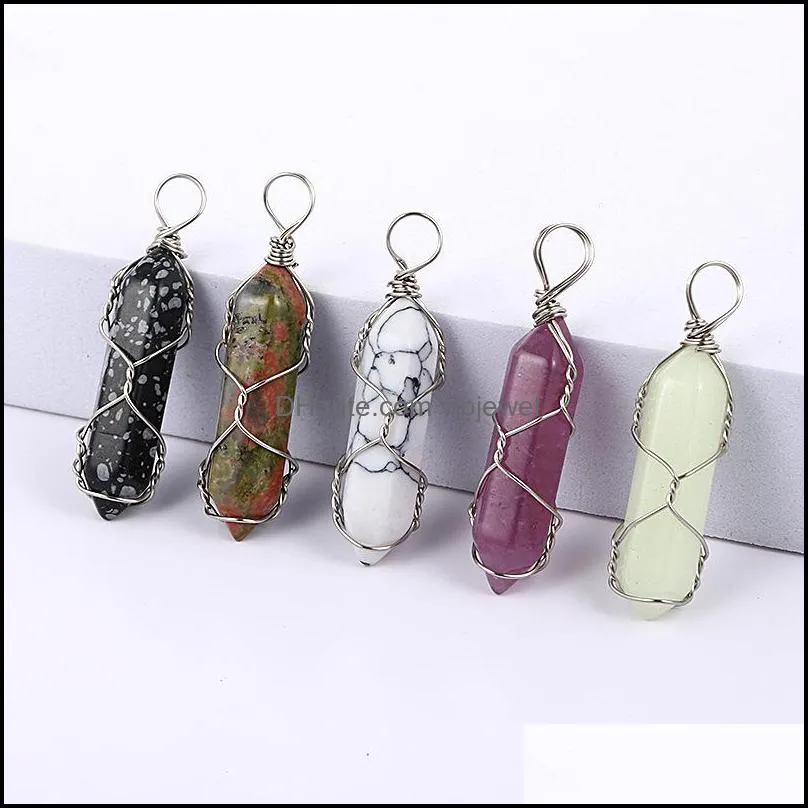 natural stone charms rose quartz crystal hexagonal prism pendulum reiki pendants for jewelry making necklaces