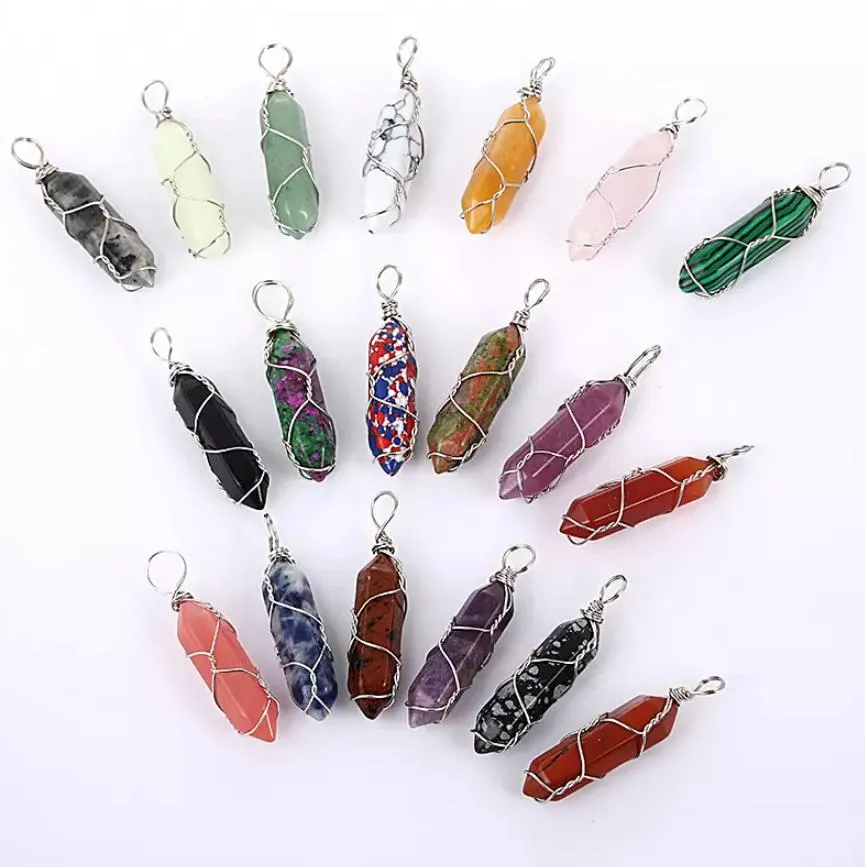 natural stone charms rose quartz crystal hexagonal prism pendulum reiki pendants for jewelry making necklaces