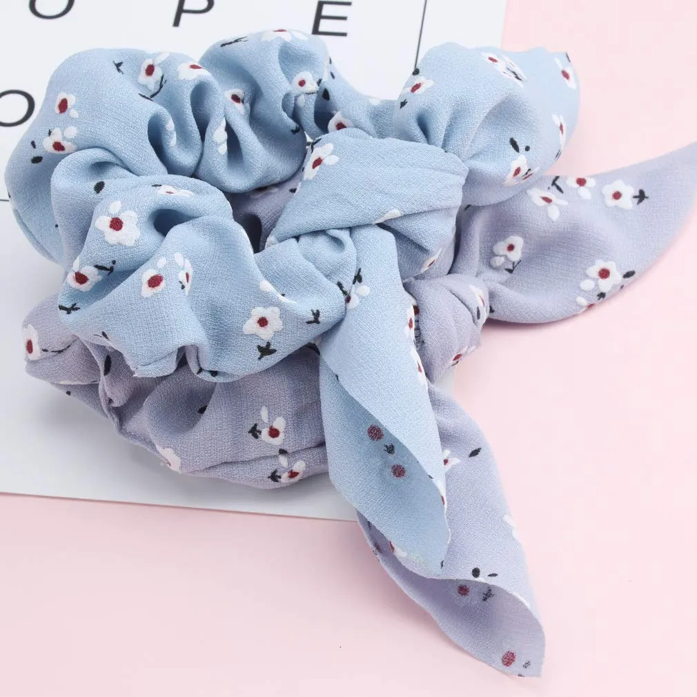 3ml bow scrunchies for hair chiffon scrunchies silk with bow scarf solid stripe flower color bow scrunchies ponytail holder hair ties ropes rabbit bunny ear bowknot scrunchies hair accessories