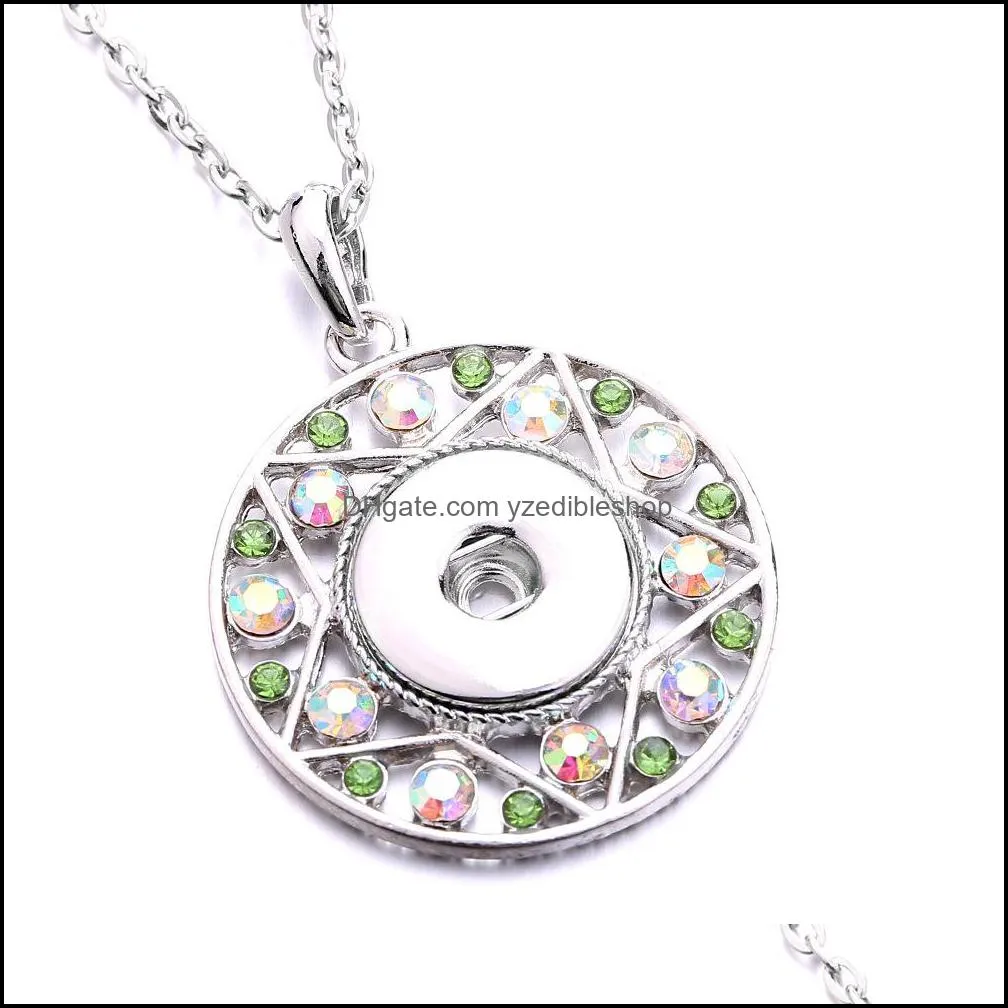 fahion silver snap button charms jewelry zircon round shape pendant fit 18mm snaps buttons necklace for women noosa