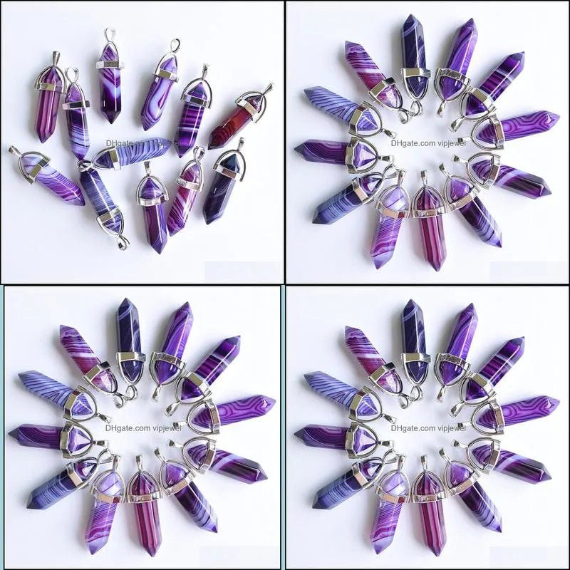 purple stripe agate stone pillar shape charms point chakra pendants for jewelry making