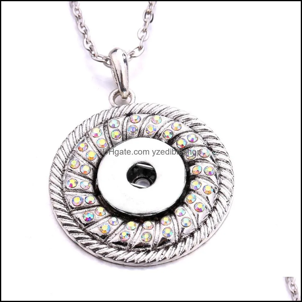 fahion silver snap button charms jewelry rhinestone round shape pendant fit 18mm snaps buttons necklace for women noosa