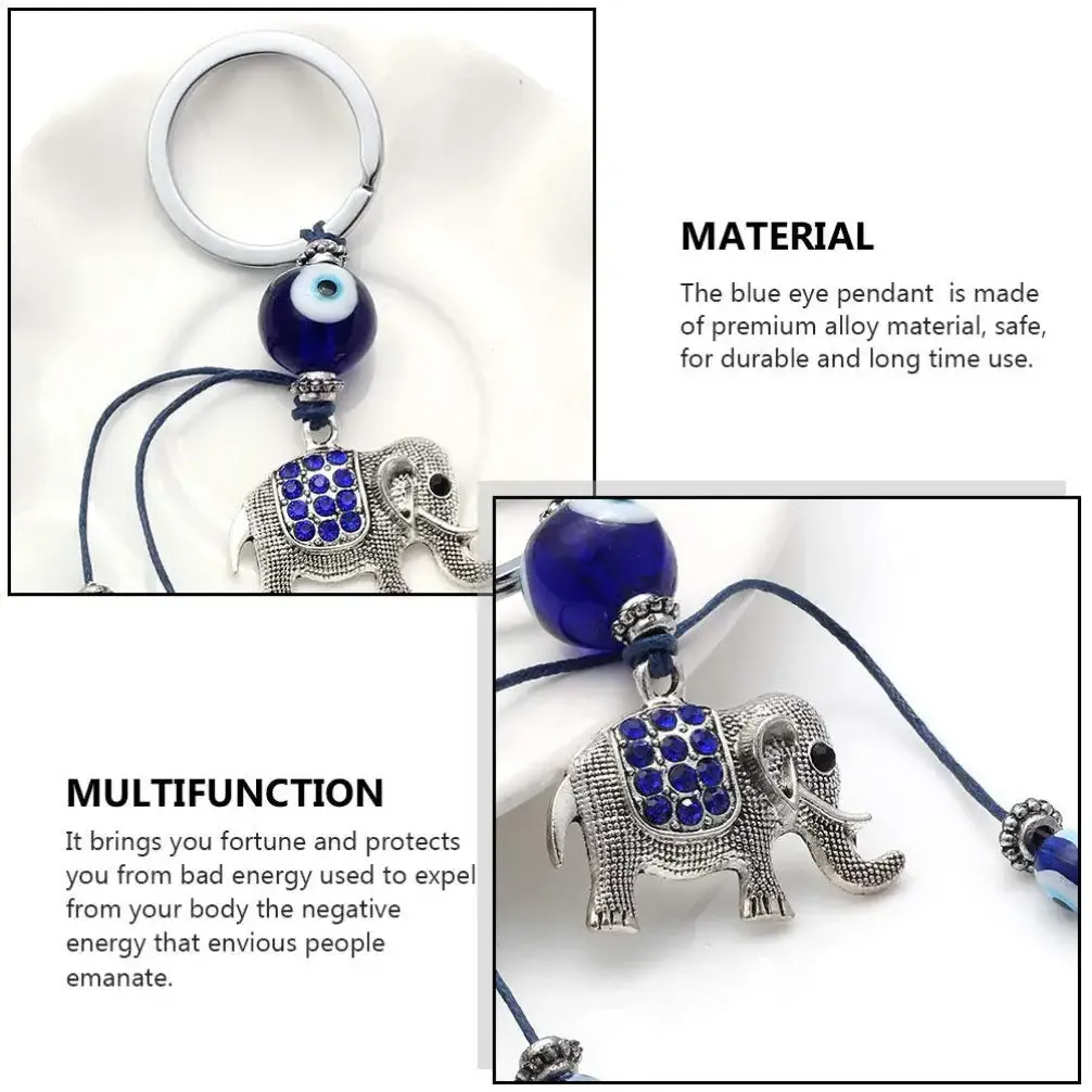 3ml blue evil eye keychain turkish wall hanging ornament lucky elephant pendant decorations muslim style feng shui amulet keyring for for lucky protection jewelry accessories