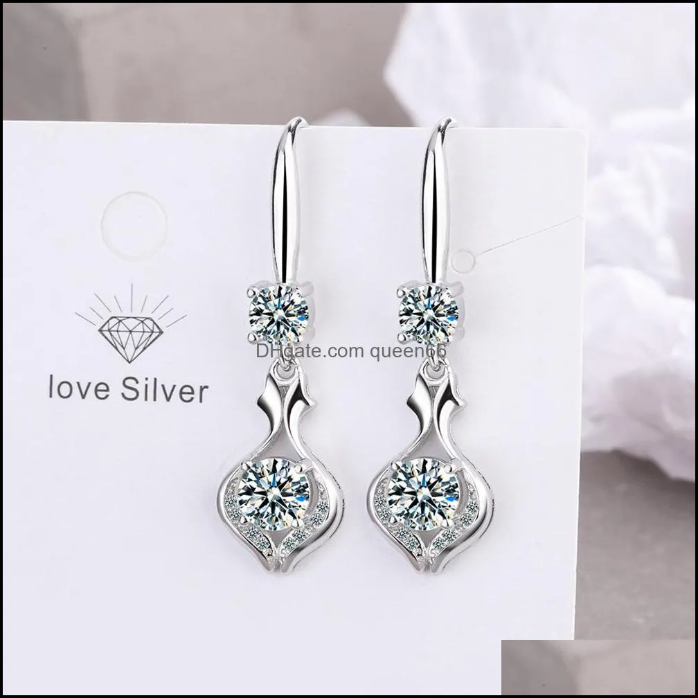 s925 stamp silver plated earrings cut fish charms zircon earring jewelry blue pink white shiny crystal hoops piercing earrings for women wedding party