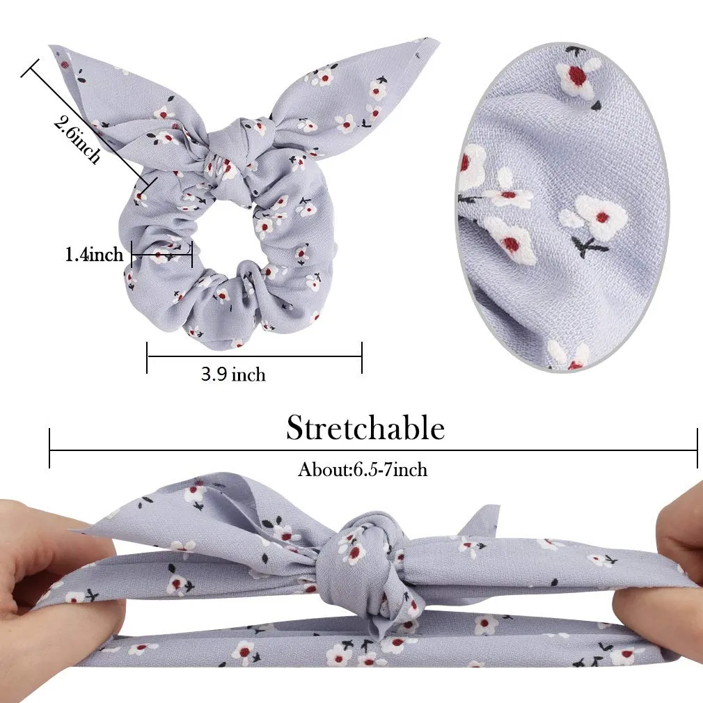 3ml bow scrunchies for hair chiffon scrunchies silk with bow scarf solid stripe flower color bow scrunchies ponytail holder hair ties ropes rabbit bunny ear bowknot scrunchies hair accessories