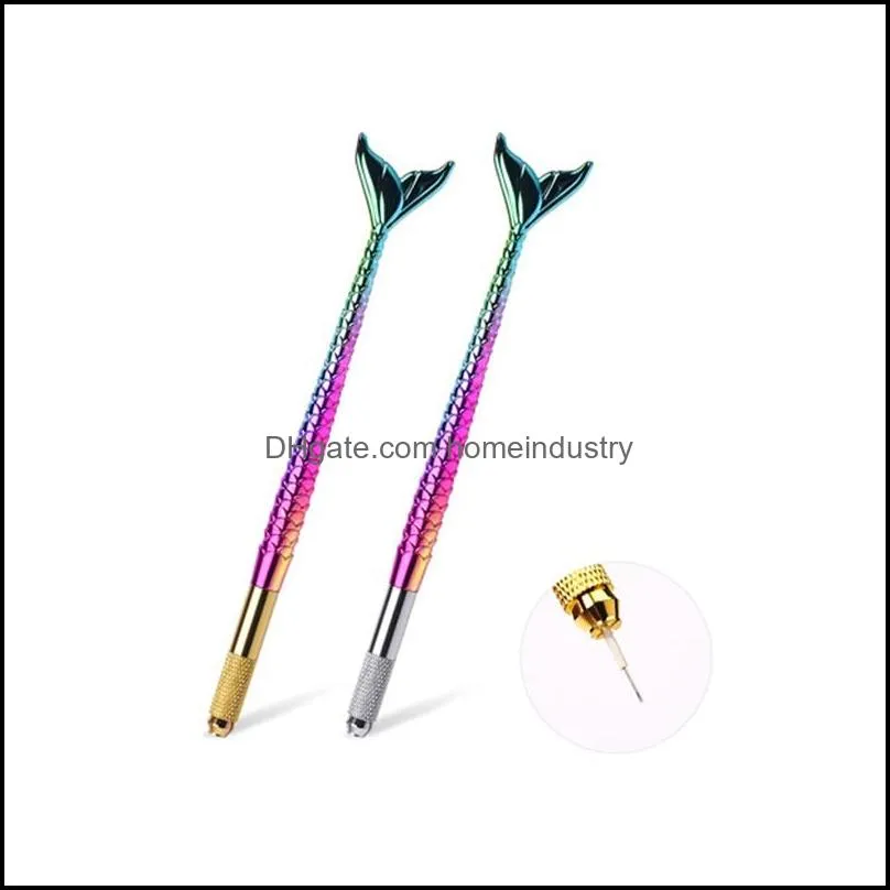 Mermaid Round Needle Lock-Pin Tattoo Pen Device Manual Permanent Makeup Embroidered Eyebrow Tebori Microblading Pens Supplies