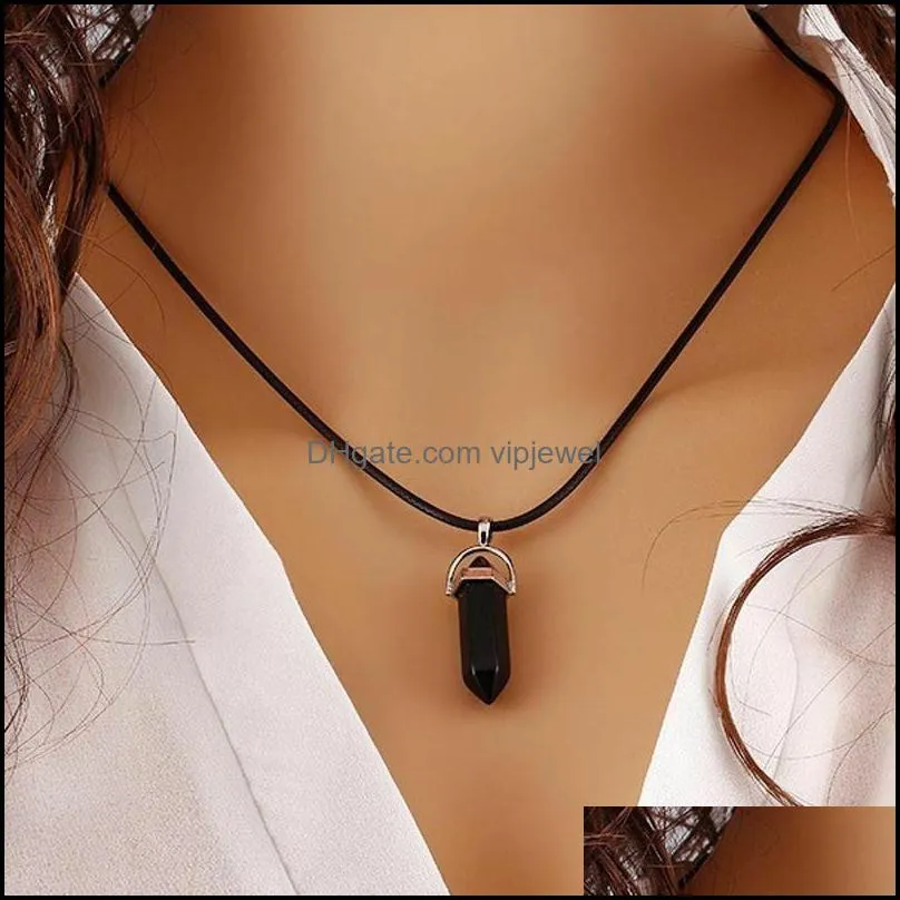chakra reiki healing dowsing pendant natural crystal pendulum hexagon point stones pendant women necklace jewelry for party friendship