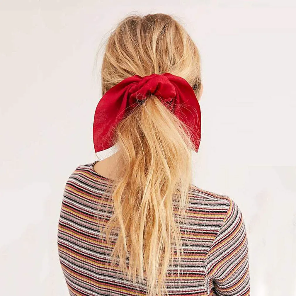 3ml hair scrunchies satin silkrabbit bunny ear bow bowknot scrunchie bobbles elastic hair ties bands ponytail holder for women accessories