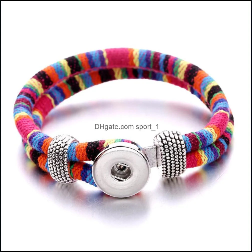 colorful ethnic style woven rope bracelet fit 18mm snap button charms bracelet jewelry for women men