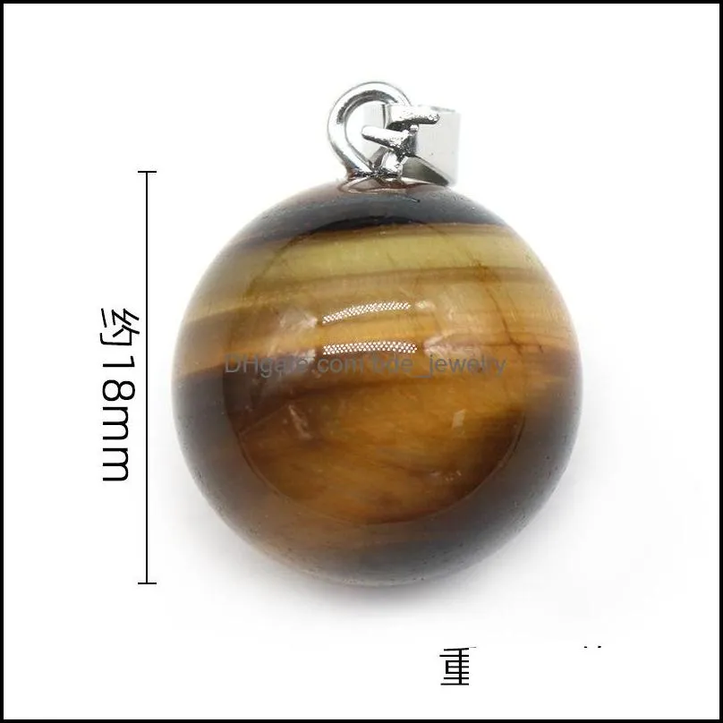 natural stone pendant 18mm tiger eye ball quartz pendants necklace jewelry for women men rope chain