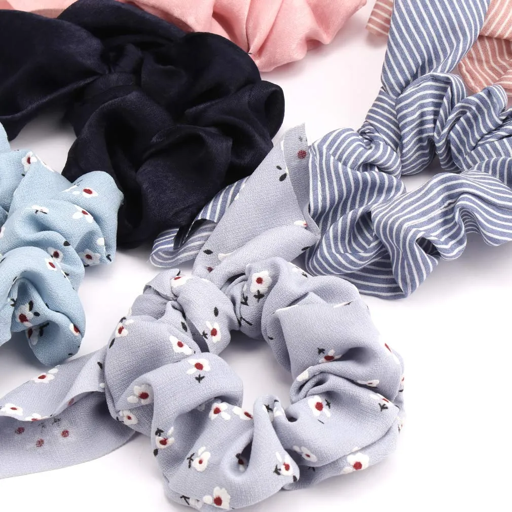 3ml bow scrunchies for hair chiffon satin scrunchies silk with bow scarf solid stripe flower color bow scrunchies ponytail holder with tail rabbit bunny ear bowknot hair accessories