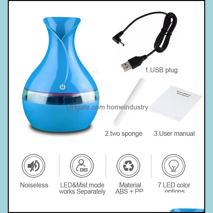 300ml USB Aroma Diffusers Mini Ultrasonic Air Humidifier Vase Shape Atomizer Aromatherapy  Oil Diffuser for Home Office