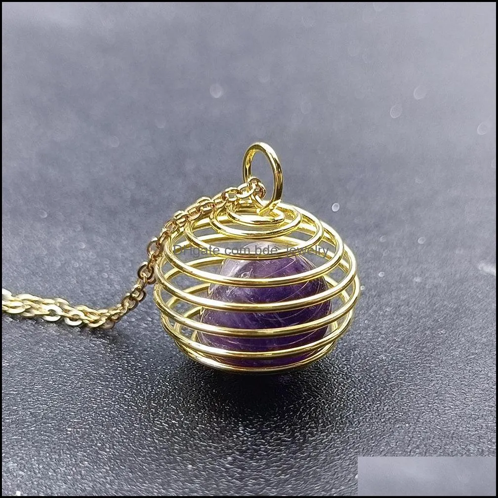 chakra irregular natural stone pendant gold wire hold amethysts crystal quartz pendants necklace jewelry for women men