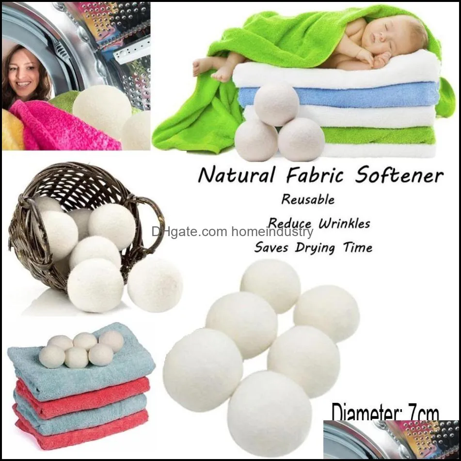 7cm Reusable Laundry Clean Ball Natural Organic Laundry Fabric Softener Ball Premium Organic Wool Dryer Balls DHE12734