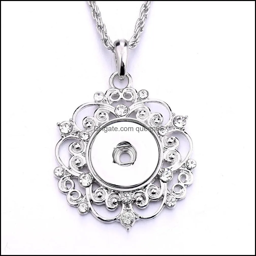 snap button jewelry rhinestone retro flower pendant fit 18mm snaps buttons necklace for women noosa d068