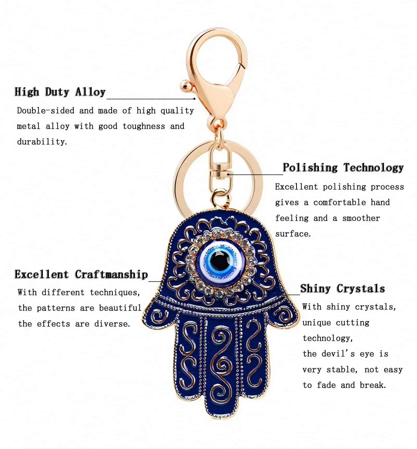 3ml evil eye keychain ring hamsa hand of fatima with crystal rhinestones resin lucky nazar amulet devils eye palm charm key holder for women men car keys bag purse pendant zinc alloy blue