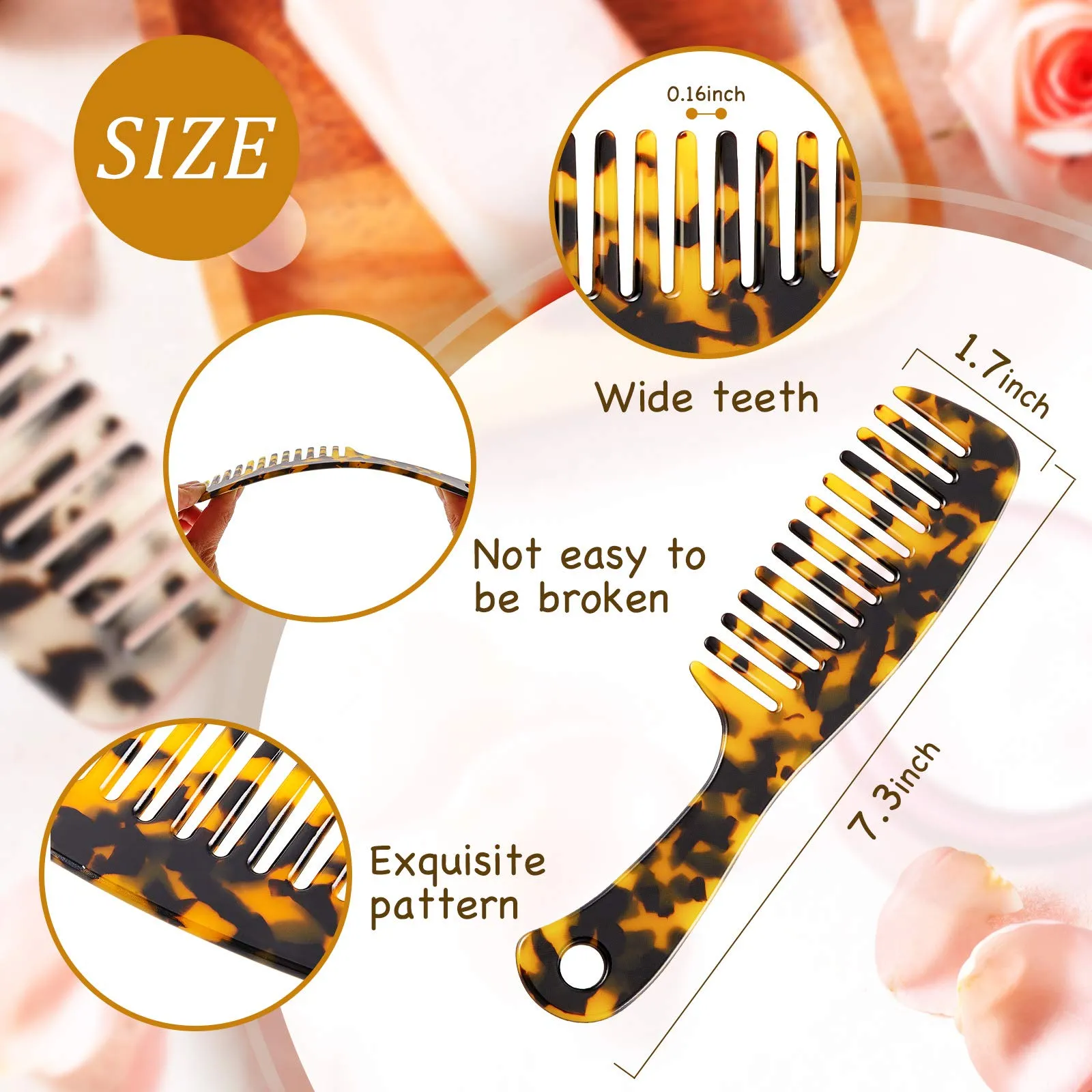 tortoise wide tooth comb hair detangling comb cellulose large comb detangler comb styling comb for long and short hair curly and straight hair
