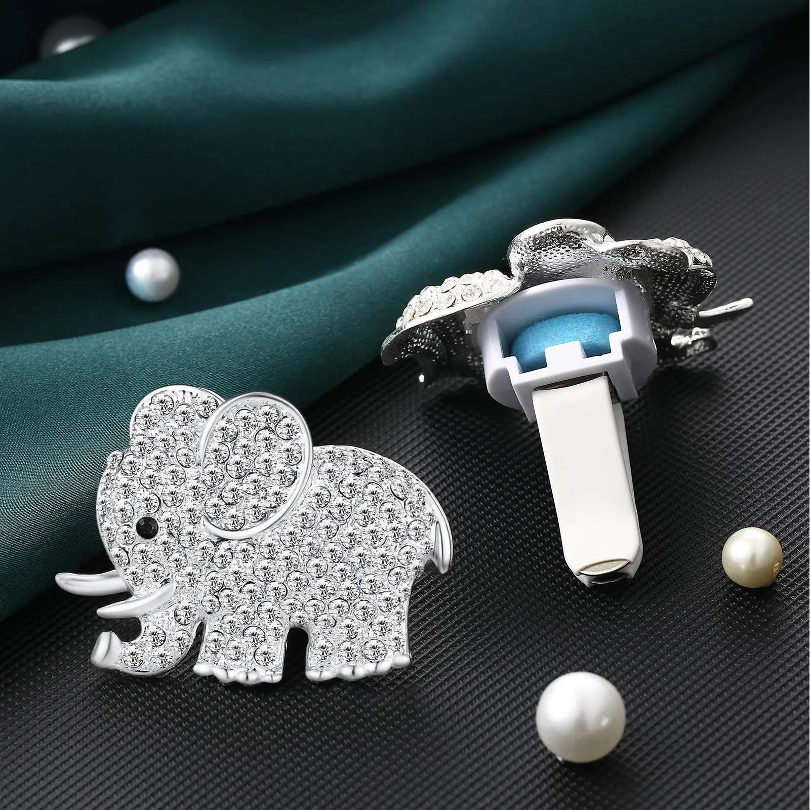 bling car accessories air vent clips car decoration crystal rhinestone car clips crystal car aromatherapy clips with aromatic pads for auto interior decoration elephant silver