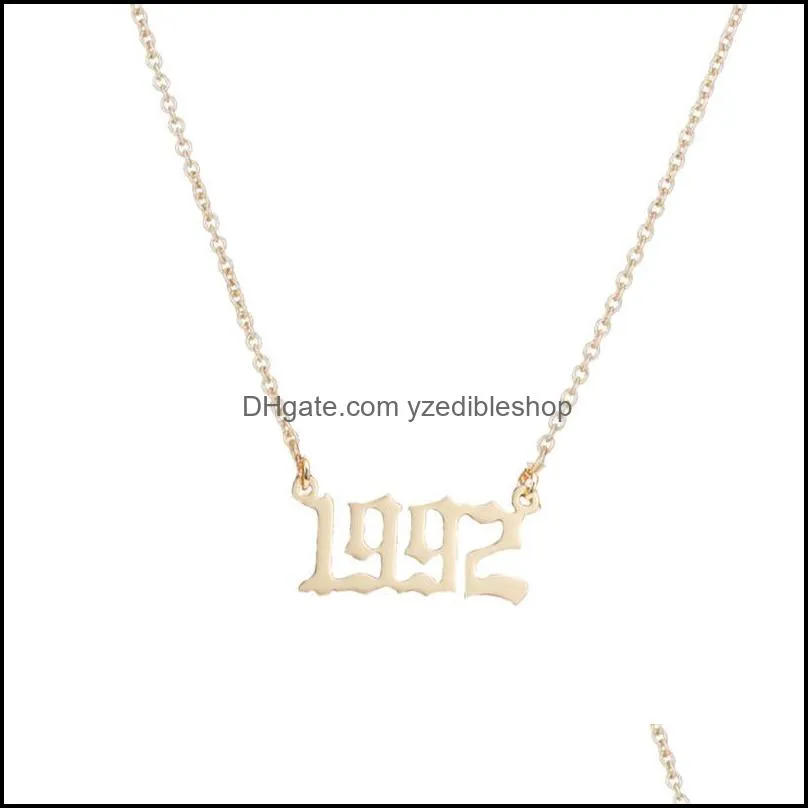 girl year of birth stainless steel chain arabic numeral pendant necklace ladies birthday christmas gift silver gold jewelry 1980-2019